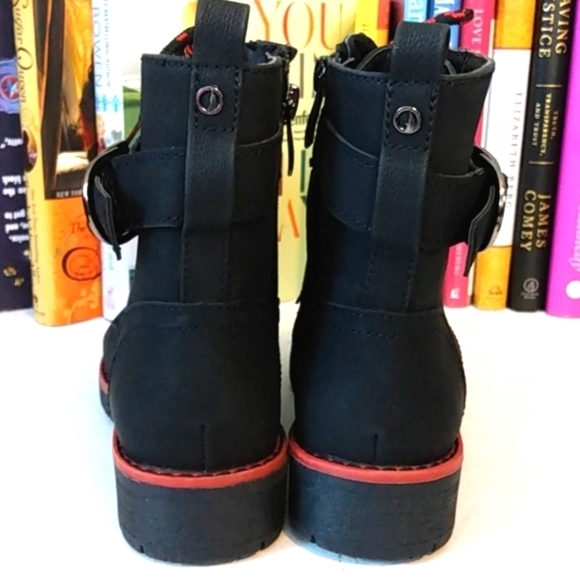 NAUTICA BLACK & RED LACE UP ANKLE BOOTS COMBAT MOTO BOOTS SIZE 5.5 NWOT - Picture 5 of 10